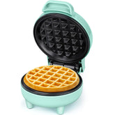 Snailar Mini Waffle Maker – 550W Compact Waffle Iron, Nonstick Coating, Ready Indicator Light, Cool Touch Handle, Easy Clean, Green